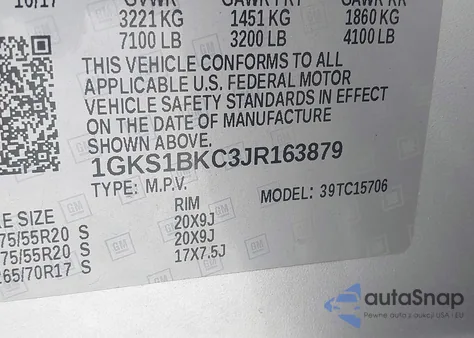 2018 GMC Yukon Slt из США, поврежденный, VIN 1GKS1BKC3JR163879